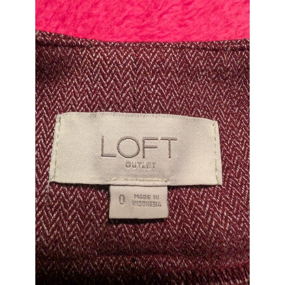 LOFT Outlet Skirt Size 0 Burgundy Herringbone Textured Pockets Career Work Mini - Picture 4 of 5